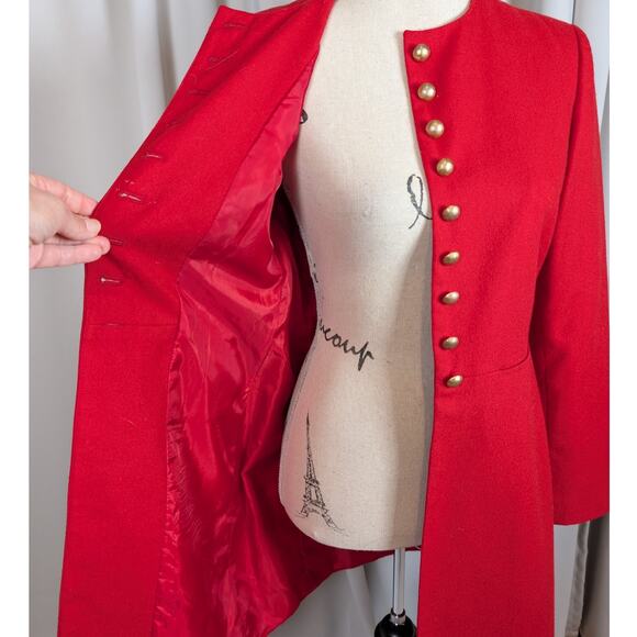 Vintage Harve Bernard by Bernard Holtzman Wool Overcoat Red with Gold Buttons XS - Picture 15 of 16